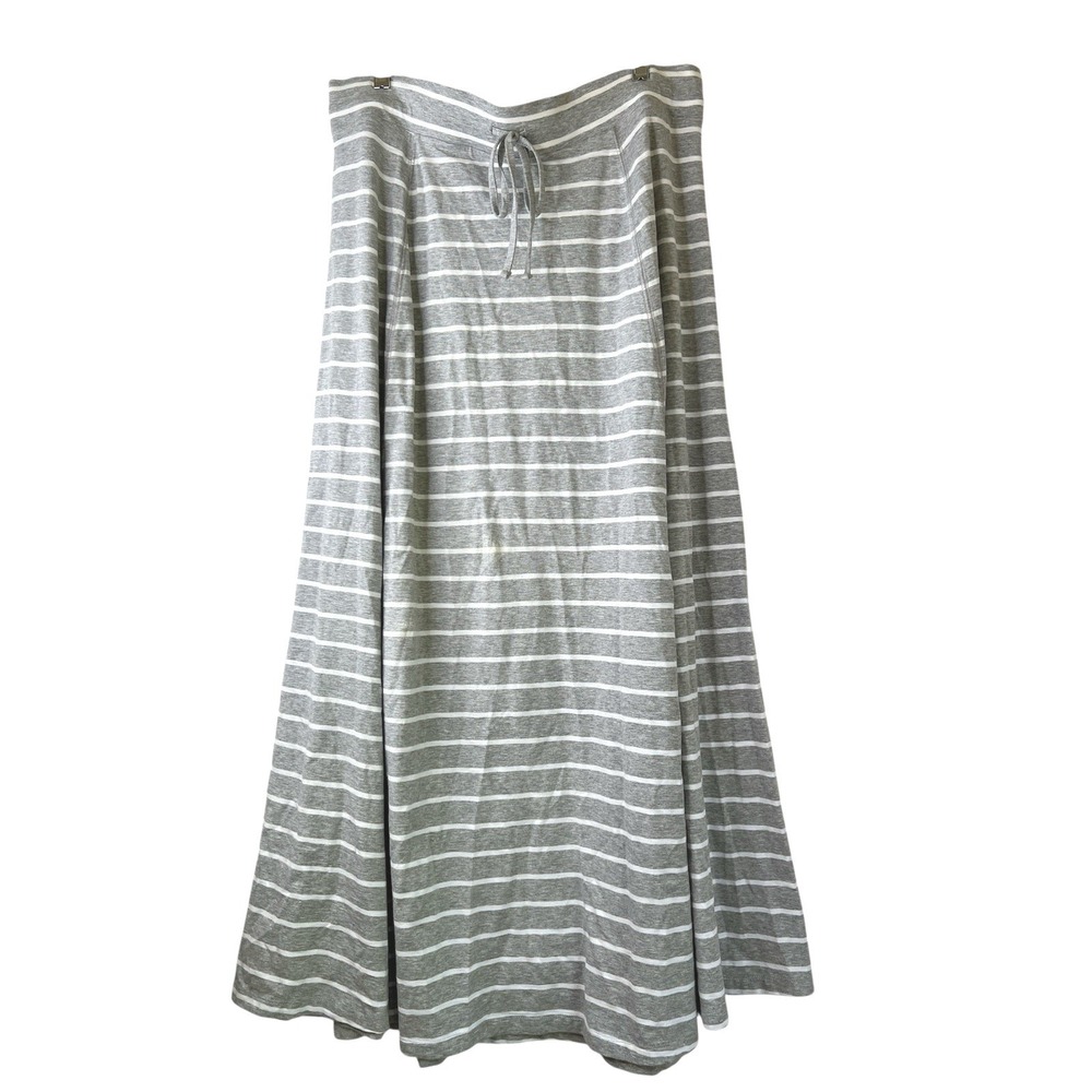 Talbots Maxi Skirt Womens 1XP Grey White Striped Cotton‎ Modal Knit Drawstring